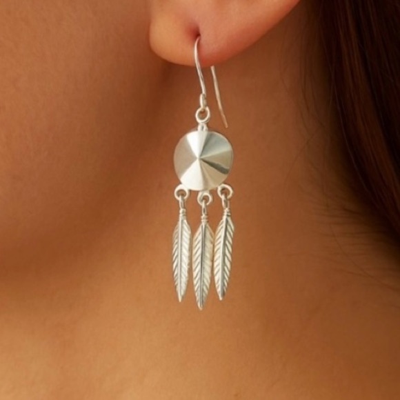 Sterling Silver 925 Feather Dangle Earrings - Southwestern Style - Picture 5 of 8